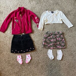 6pc Bundle Girls 4T Kids' Clothing Set Cardigan Jacket Skirts Socks